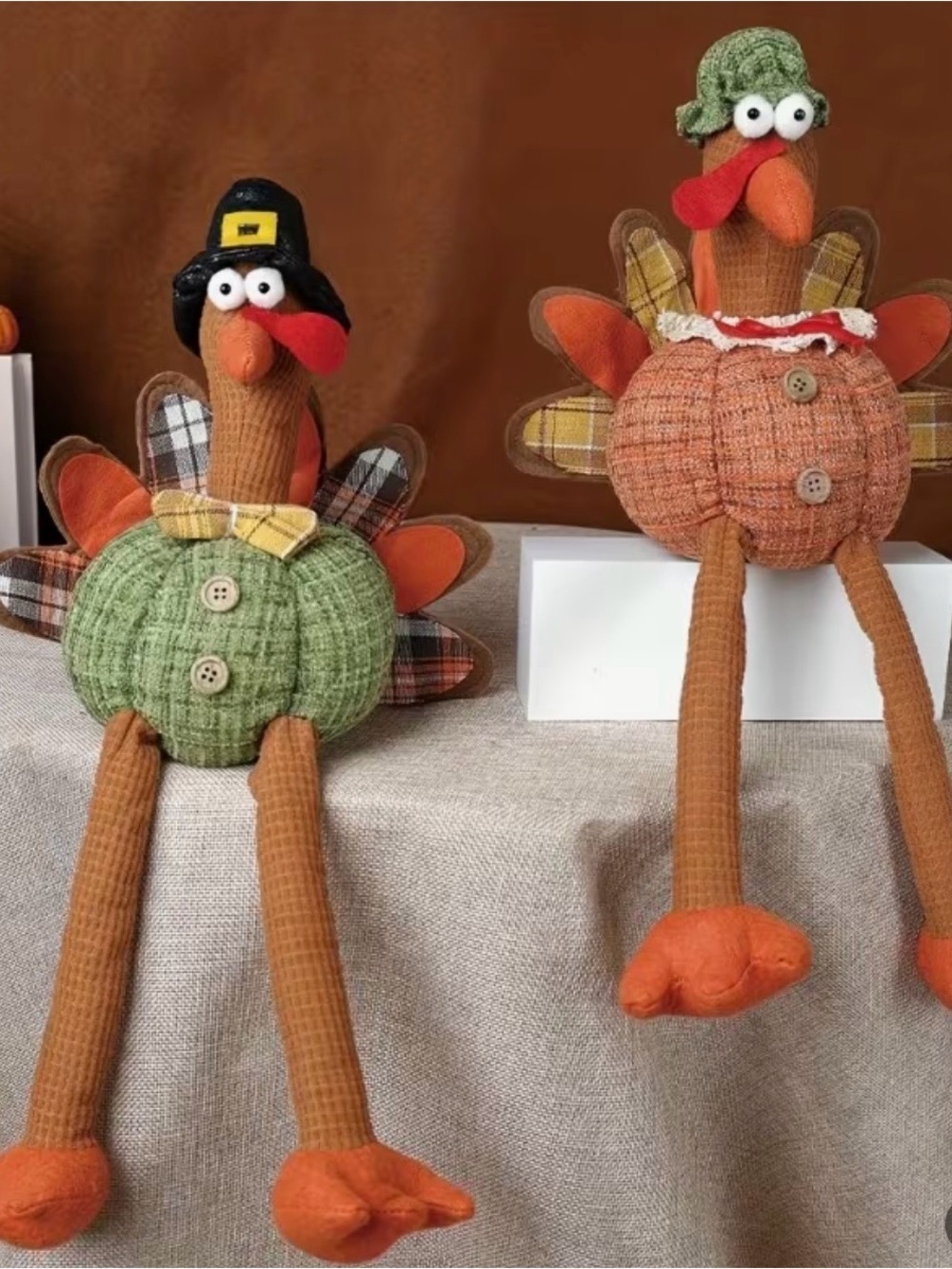 NWT Green and Orange Fall Plush Thanksgiving Turkey Pair